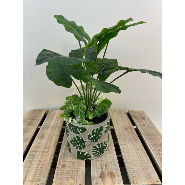 POT CIMENT MOTIF FEUILLES MONSTERA – CONTENANTS – Arteverdeco