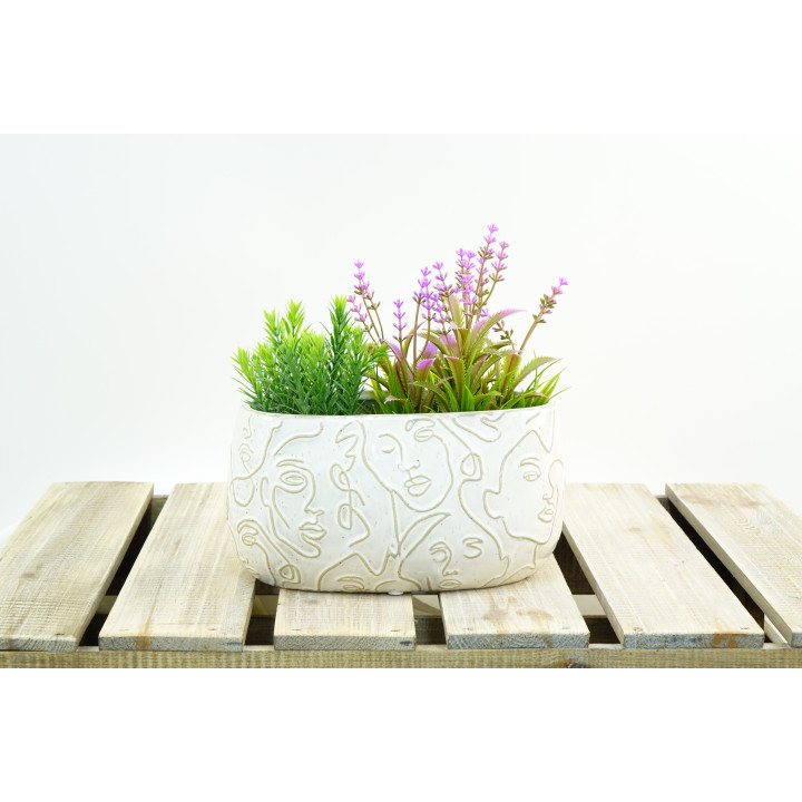 JARDINIERE CERAMIQUE MOTIF LIGNE VISAGE FEMME – CONTENANTS – Arteverdeco