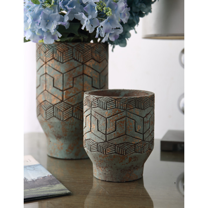 VASE CIMENT EFFET ANCIEN - VENDU EN CARTON DE 4 PCS - COLORIS ASSORTIS – CONTENANTS – Arteverdeco