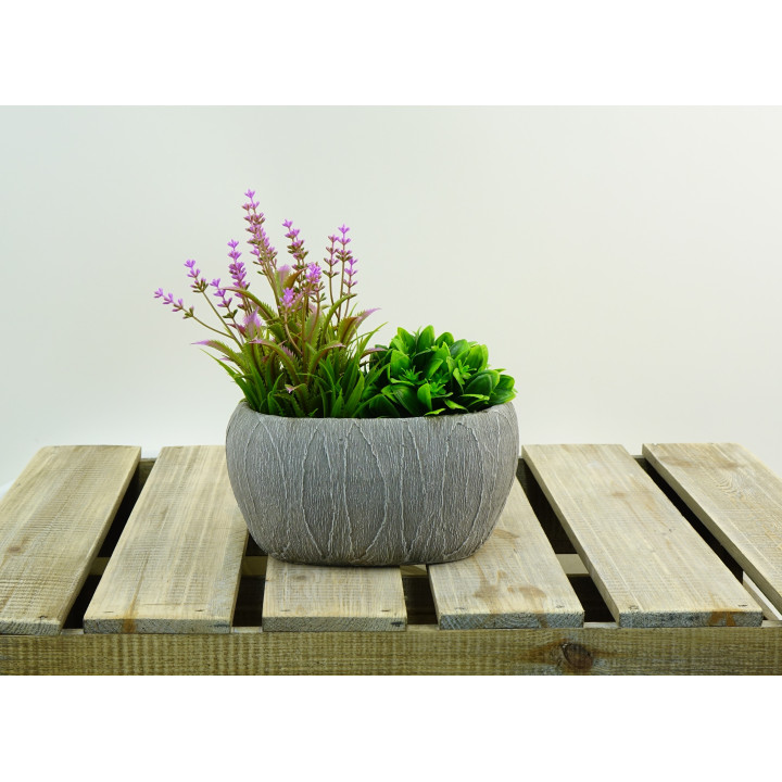 JARDINIERE CIMENT MOTIF FORME OVALE - VENDU EN CARTON DE 12 PCS - COLORIS ASSORTIS – CONTENANTS – Arteverdeco