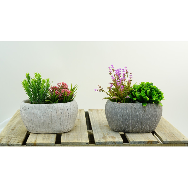 JARDINIERE CIMENT MOTIF FORME OVALE - VENDU EN CARTON DE 12 PCS - COLORIS ASSORTIS – CONTENANTS – Arteverdeco