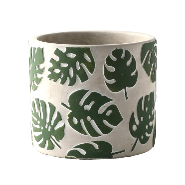 POT CIMENT MOTIF FEUILLES MONSTERA – CONTENANTS – Arteverdeco