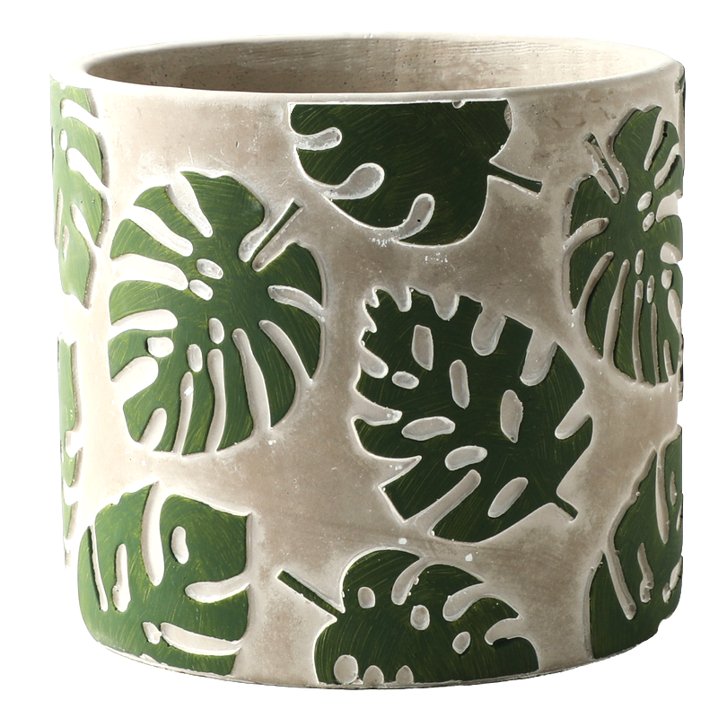 POT CIMENT MOTIF FEUILLES MONSTERA – CONTENANTS – Arteverdeco