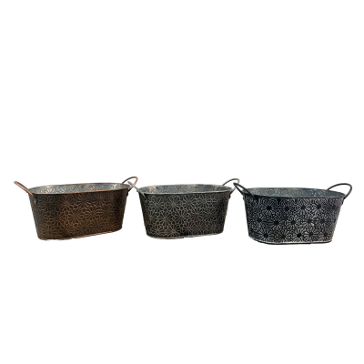 JARDINIERE ZINC MOTIF FLEURS + ANSES CORDE – CONTENANTS – Arteverdeco