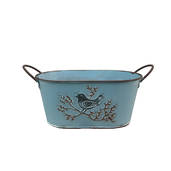 JARDINIERE ZINC MOTIF OISEAU - VENDU EN CARTON DE 48 PCS - COLORIS ASSORTIS – CONTENANTS – Arteverdeco