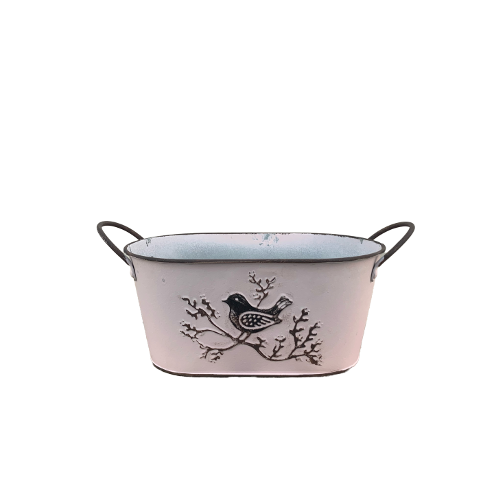 JARDINIERE ZINC MOTIF OISEAU - VENDU EN CARTON DE 48 PCS - COLORIS ASSORTIS – CONTENANTS – Arteverdeco