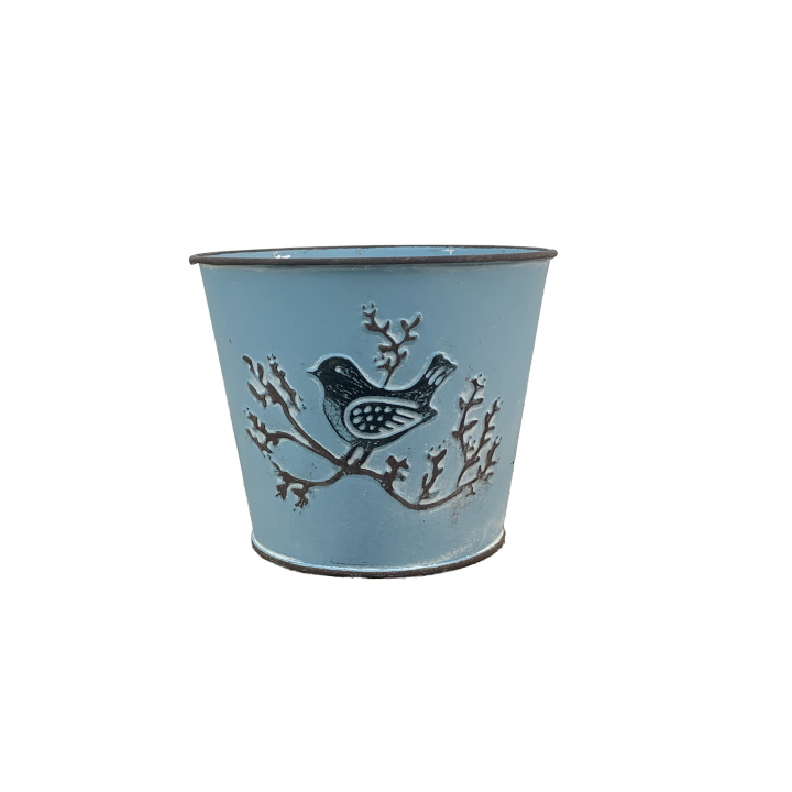 POT ZINC MOTIF OISEAU - VENDU EN CARTON DE 48 PCS - COLORIS ASSORTIS – CONTENANTS – Arteverdeco