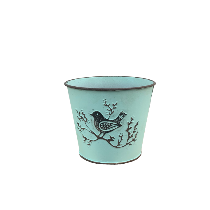 POT ZINC MOTIF OISEAU - VENDU EN CARTON DE 48 PCS - COLORIS ASSORTIS – CONTENANTS – Arteverdeco