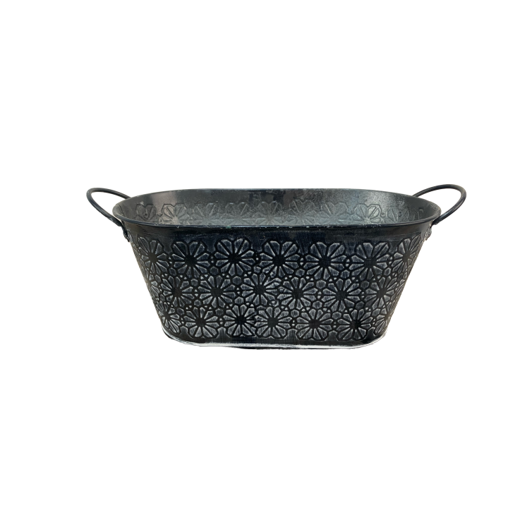 JARDINIERE ZINC MOTIF FLEURS – CONTENANTS – Arteverdeco