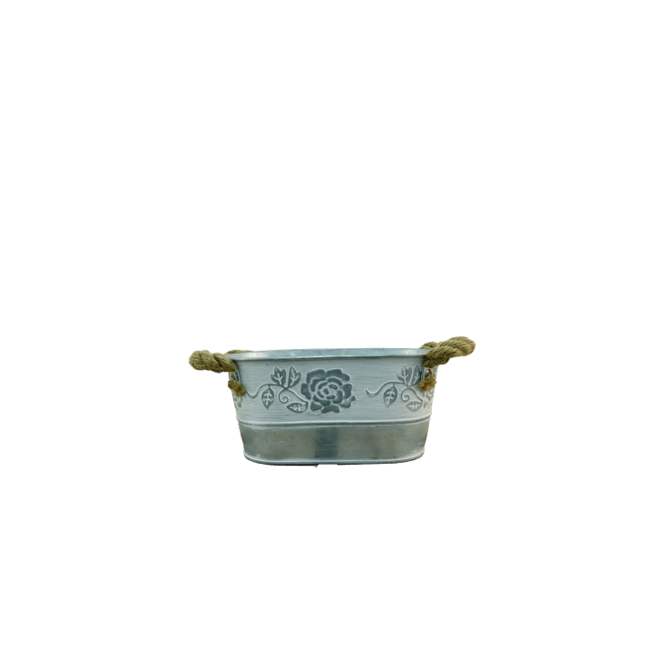 JARDINIERE ZINC MOTIF FLEURS + ANSES CORDE – CONTENANTS – Arteverdeco