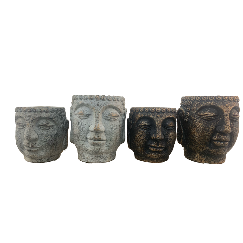 POT CIMENT FORME DE VISAGE BOUDDHA - VENDU EN CARTON DE 6 PCS - COLORIS ASSORTIS – CONTENANTS – Arteverdeco