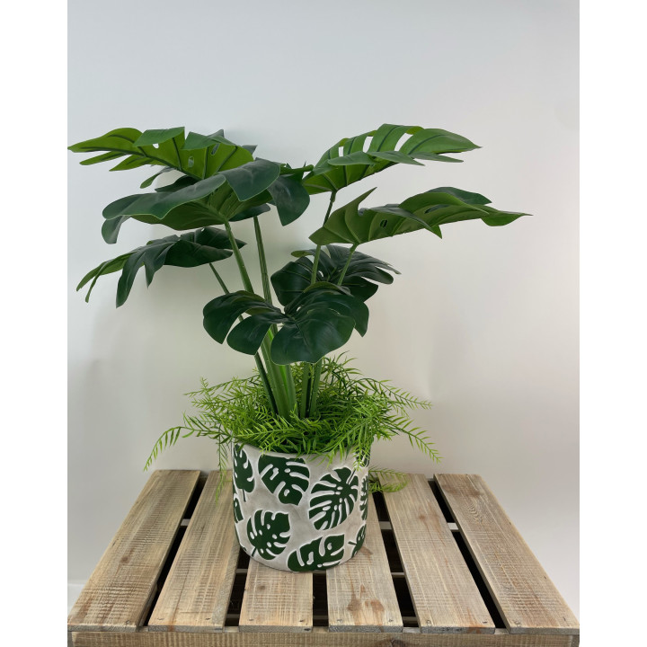 POT CIMENT MOTIF FEUILLES MONSTERA – CONTENANTS – Arteverdeco