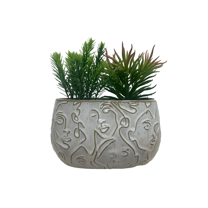 JARDINIERE CERAMIQUE MOTIF LIGNE VISAGE FEMME – CONTENANTS – Arteverdeco