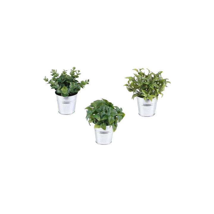 PLANTES VERTES ARTIFICIELLES EN POT ZINC, HAUT. 18 à 21 CM – DECORATIONS – Arteverdeco