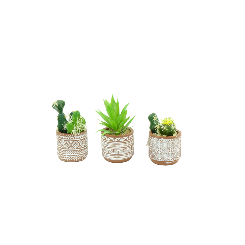 CACTUS ARTIFICIELS EN POT ROND, HAUT. 14 à 16 CM – DECORATIONS – Arteverdeco