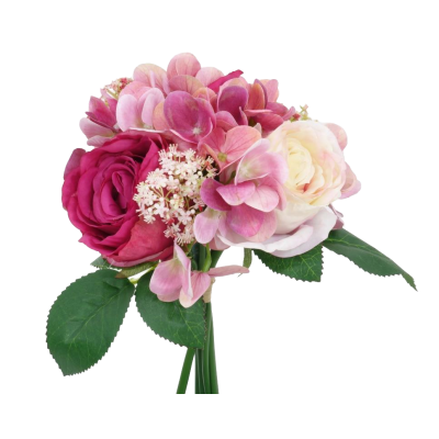 BOUQUET DE ROSE, HORTENSIA, HAUT. 27 CM – FLEURS – Arteverdeco