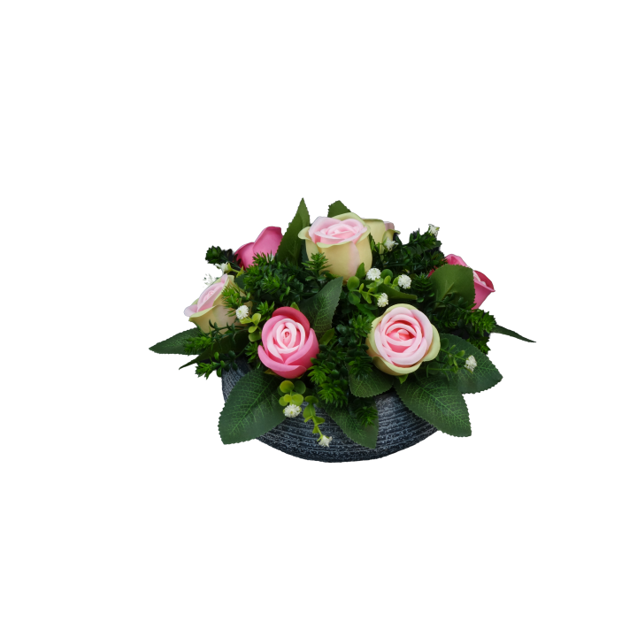 COMPOSITION ARTIFICIELLE ART FLORAL DE ROSE, GYPSO, HAUT. 16 CM – ART FLORAL – Arteverdeco