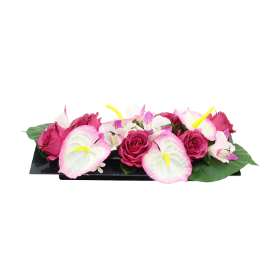 COMPOSITION ARTIFICIELLE ART FLORAL DE ROSE, GYPSO, HAUT. 16 CM – ART FLORAL – Arteverdeco