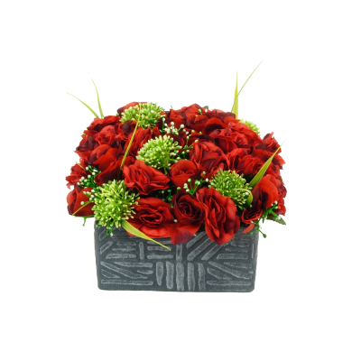 COMPOSITION ARTIFICIELLE ART FLORAL DE BOUTON DE ROSE, GYPSO, HAUT. 14 CM – ART FLORAL – Arteverdeco