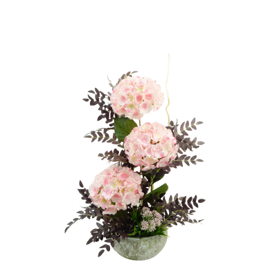 COMPOSITION ARTIFICIELLE ART FLORAL DE PIVOINE, EUCALYPTUS, BUIS, BRANCHAGE – ART FLORAL – Arteverdeco