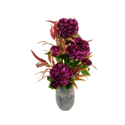 COMPOSITION ARTIFICIELLE ART FLORAL DE ROSE, ORCHIDEE, CHARDON, HAUT. 12 CM – ART FLORAL – Arteverdeco