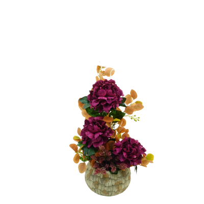 COMPOSITION ARTIFICIELLE ART FLORAL DE ROSE, ORCHIDEE, CHARDON, HAUT. 12 CM – ART FLORAL – Arteverdeco