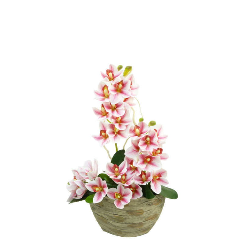 COMPOSITION ART FLORAL D'ORCHIDEE ARTIFICIELLE, HAUT. 70 CM – ART FLORAL – Arteverdeco