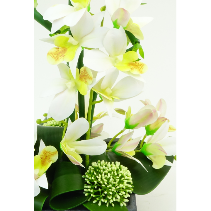 COMPOSITION ARTIFICIELLE ART FLORAL DE BAMBOU, ORCHIDEE, CHARDON – ART FLORAL – Arteverdeco