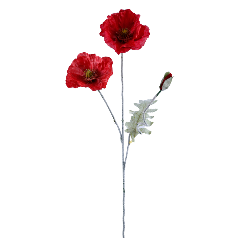 TIGE DE COQUELICOT, 2 FLEURS, 2 FEUILLES - HAUT. 67 CM – FLEURS – Arteverdeco