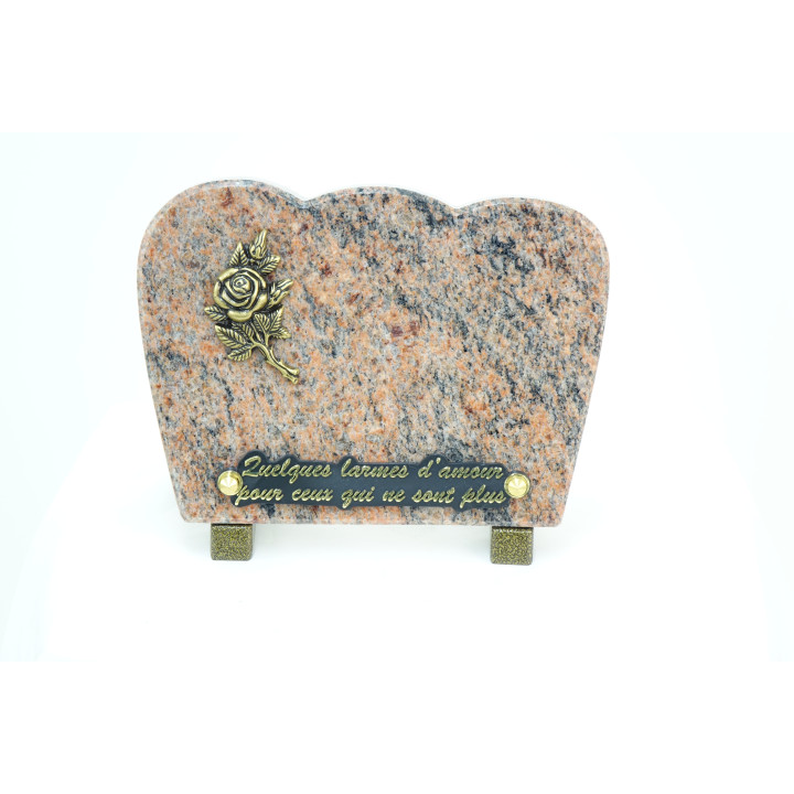 PLAQUE FUNERAIRE EN GRANIT - FORME GALBEE - CHAMP POLI - DIM. LONG.20 CM - HAUT. 15 CM – Catalogue Funéraires 2024 – Arteverdeco