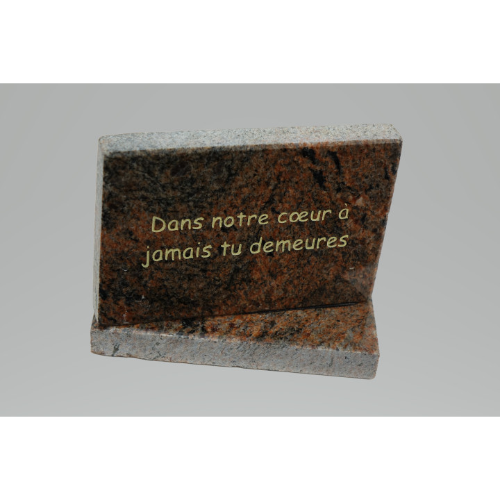 PLAQUE FUNERAIRE EN GRANIT TOMBSTONE AVEC SOCLE EN GRANIT - CHAMP POLI - DIM. LONG. 16 CM - HAUT. 13 CM – Catalogue Funéraires 2024 – Arteverdeco