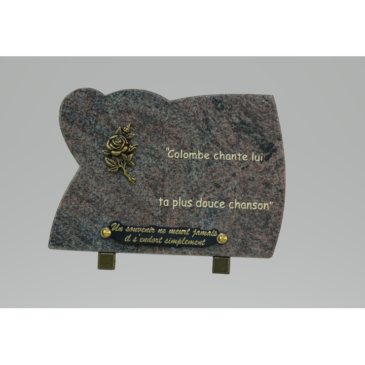 PLAQUE FUNERAIRE EN GRANIT FORME GALBEE - AVEC GRAVURE - DIM. LONG. 25 CM - HAUT. 17 CM – Catalogue Funéraires 2024 – Arteverdeco