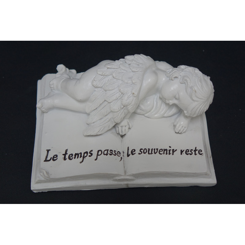 LIVRE AVEC ANGE ALLONGE EN RESINE AVEC UNE GRAVURE EN NOIR - OBJET DE DECORATION FUNERAIRE - HAUTEUR 7 CM – Catalogue Funéraires 2024 – Arteverdeco