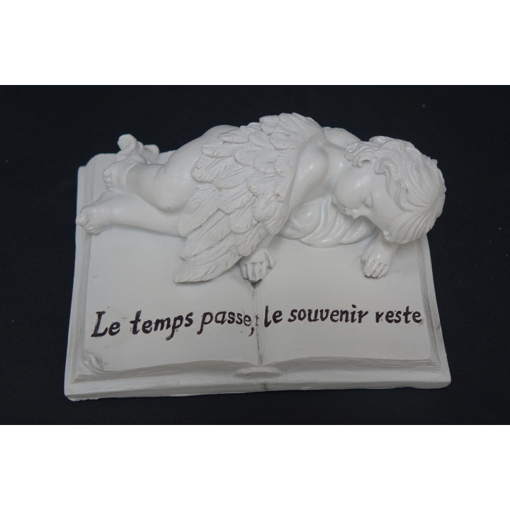 LIVRE AVEC ANGE ALLONGE EN RESINE AVEC UNE GRAVURE EN NOIR - OBJET DE DECORATION FUNERAIRE - HAUTEUR 7 CM – Catalogue Funéraires 2024 – Arteverdeco