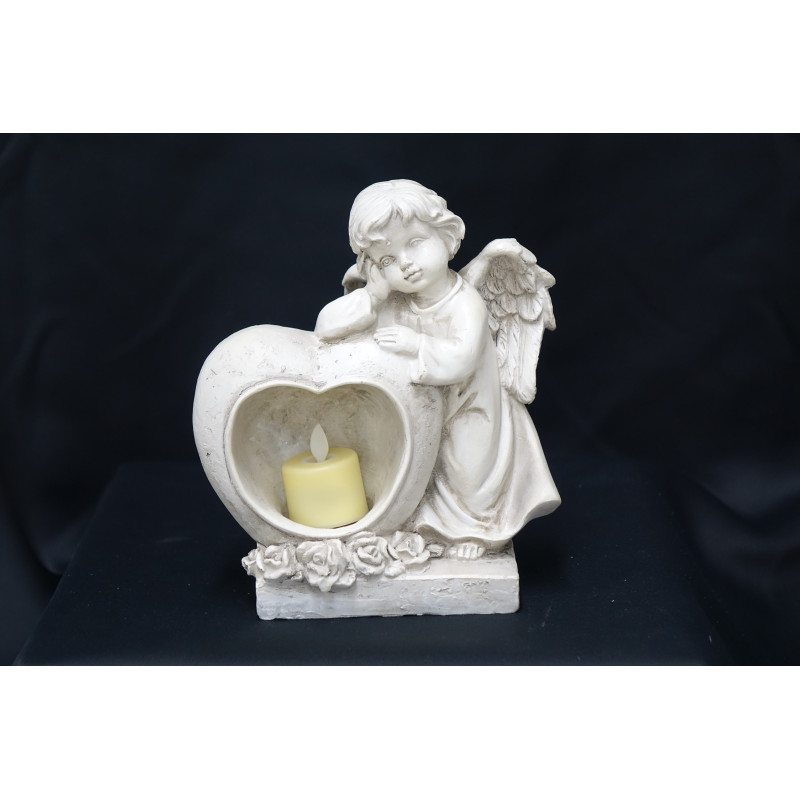 COEUR AVEC ANGE EN RESINE + BOUGIE LED - OBJET DE DECORATION FUNERAIRE - HAUTEUR 20 CM – Catalogue Funéraires 2024 – Arteverdeco