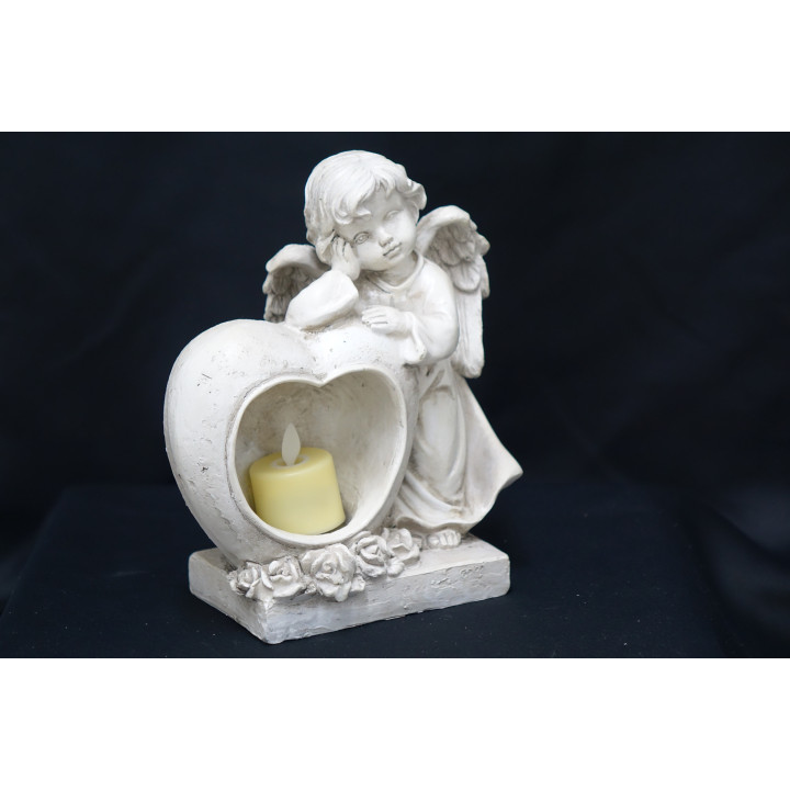 COEUR AVEC ANGE EN RESINE + BOUGIE LED - OBJET DE DECORATION FUNERAIRE - HAUTEUR 20 CM – Catalogue Funéraires 2024 – Arteverdeco