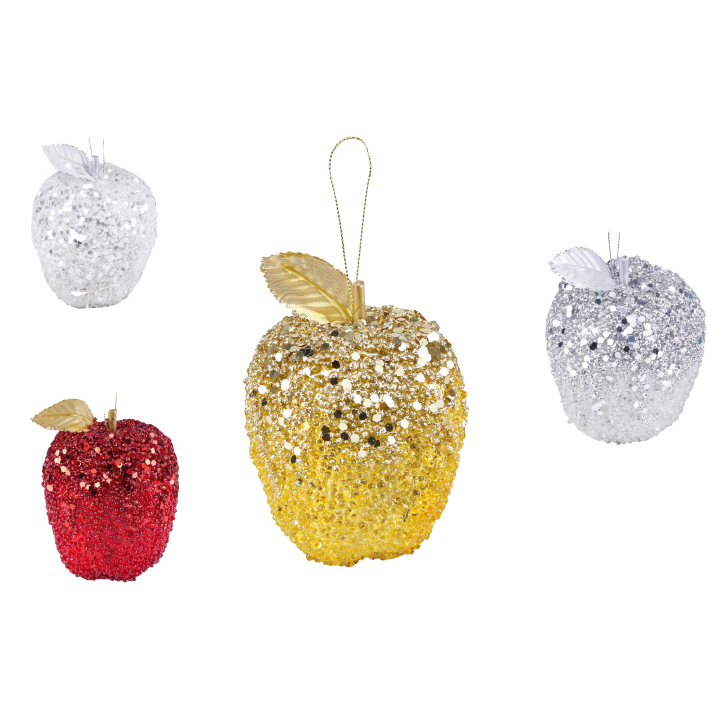 POMME DECORATIVE CRISTALISEE AVEC 1 FEUILLE  - DIAM. 9 CM – NOEL – Arteverdeco