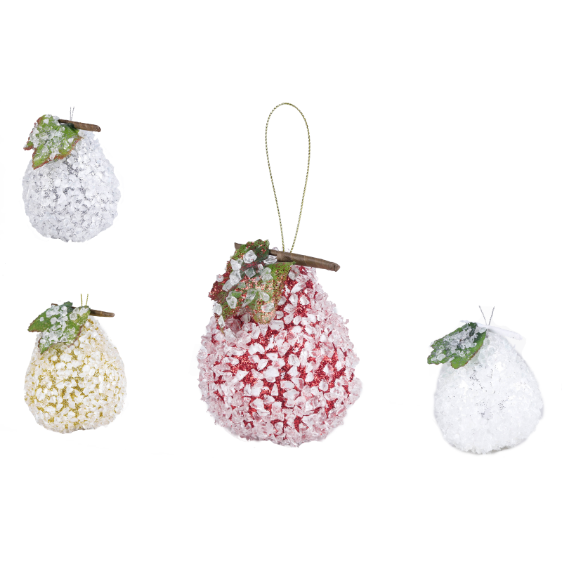 POIRE DECORATIVE GLACEE AVEC 1 FEUILLE  - DIAM. 8 CM – NOEL – Arteverdeco