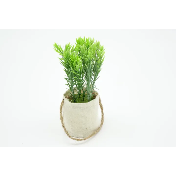 POT TOILE DE JUTE + PLANTES VERTES ARTIFICIELLES  - 4 MODELES ASSORTIS - HAUT. 18 CM – DECORATIONS – Arteverdeco