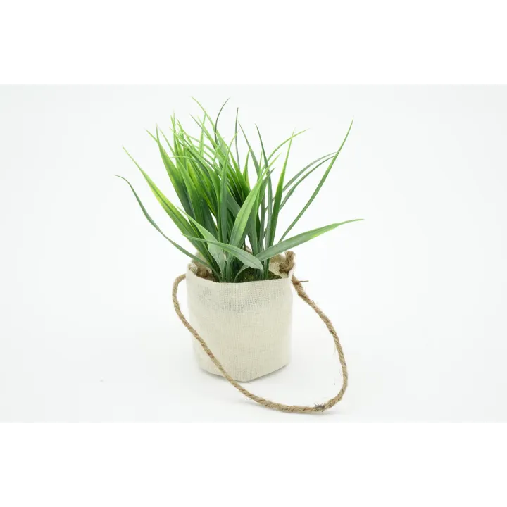 POT TOILE DE JUTE + PLANTES VERTES ARTIFICIELLES  - 4 MODELES ASSORTIS - HAUT. 18 CM – DECORATIONS – Arteverdeco