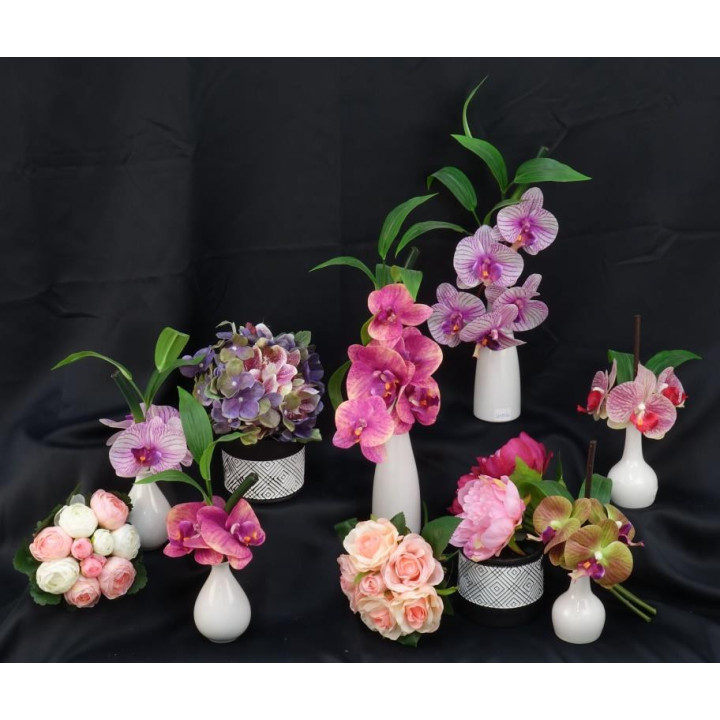 ORCHIDEE ARTIFICIELLE VASE BOULE CERAMIQUE, HAUT. 26 CM – DECORATIONS – Arteverdeco